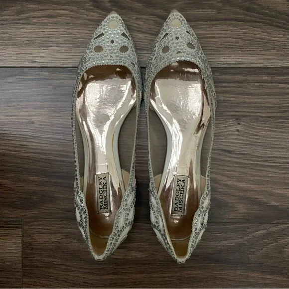 Badgley Mischka Gigi Crystal Embellished Pointed Toe Flats - Picture 2 of 8